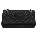 BALLY Quilted Chain Shoulder Bag Leather Black Gold Auth BA4302-13