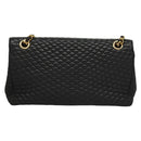BALLY Quilted Chain Shoulder Bag Leather Black Gold Auth BA4302-2