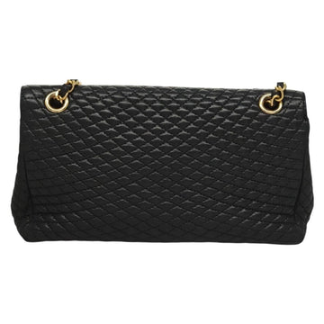BALLY Quilted Chain Shoulder Bag Leather Black Gold Auth BA4302 - 0