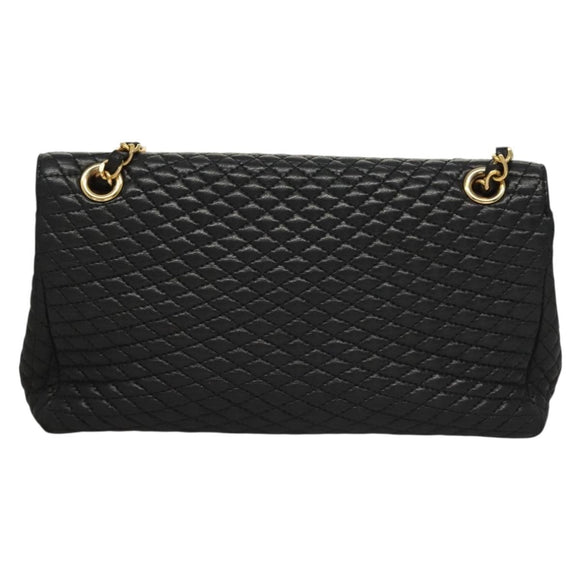 BALLY Quilted Chain Shoulder Bag Leather Black Gold Auth BA4302