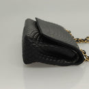 BALLY Quilted Chain Shoulder Bag Leather Black Gold Auth BA4302-3