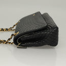BALLY Quilted Chain Shoulder Bag Leather Black Gold Auth BA4302-4