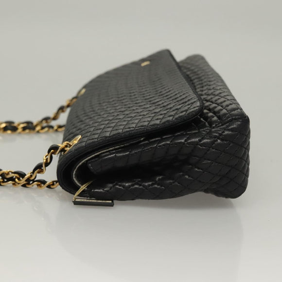 BALLY Quilted Chain Shoulder Bag Leather Black Gold Auth BA4302