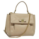 Salvatore Ferragamo Vala Hand Bag Leather 2way Beige Gold Auth BA4303-1