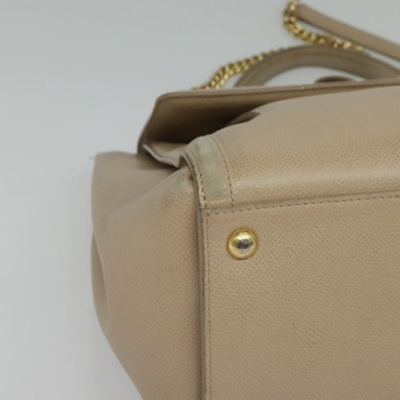 Salvatore Ferragamo Vala Hand Bag Leather 2way Beige Gold Auth BA4303