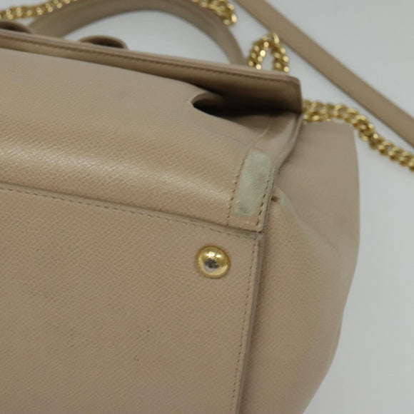 Salvatore Ferragamo Vala Hand Bag Leather 2way Beige Gold Auth BA4303