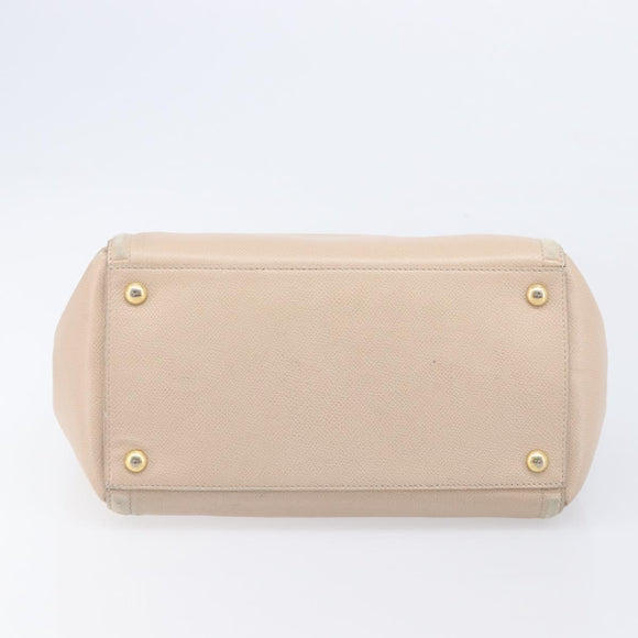 Salvatore Ferragamo Vala Handtasche Leder 2-Wege Beige Gold Auth BA4303