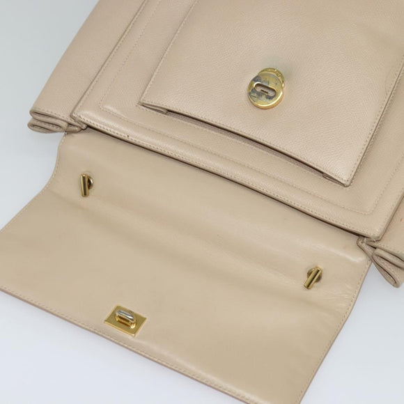 Salvatore Ferragamo Vala Hand Bag Leather 2way Beige Gold Auth BA4303