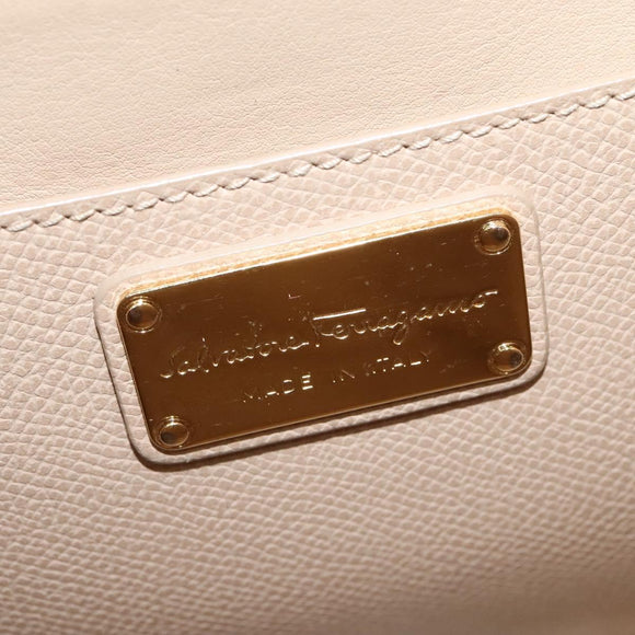 Salvatore Ferragamo Vala Hand Bag Leather 2way Beige Gold Auth BA4303