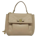 Salvatore Ferragamo Vala Hand Bag Leather 2way Beige Gold Auth BA4303-13