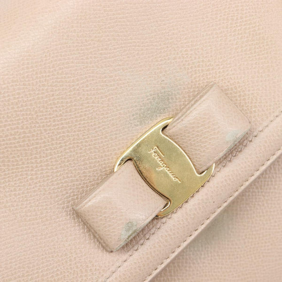 Salvatore Ferragamo Vala Handtasche Leder 2-Wege Beige Gold Auth BA4303