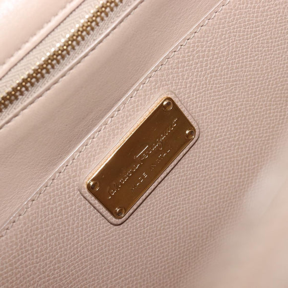 Salvatore Ferragamo Vala Handtasche Leder 2-Wege Beige Gold Auth BA4303