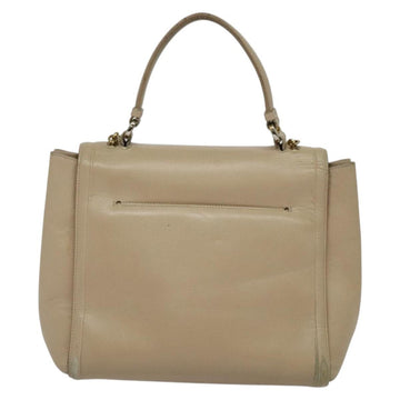 Salvatore Ferragamo Vala Hand Bag Leather 2way Beige Gold Auth BA4303 - 0