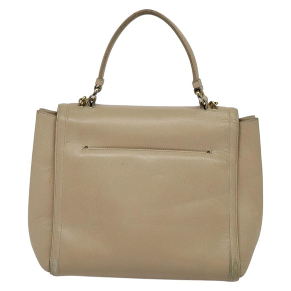 Salvatore Ferragamo Vala Hand Bag Leather 2way Beige Gold Auth BA4303