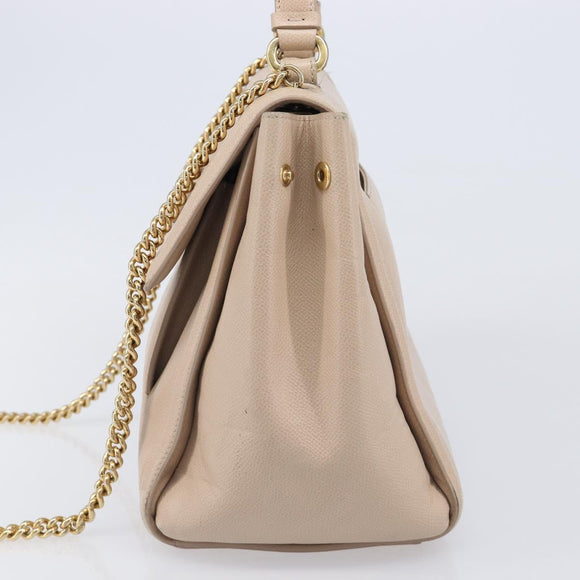 Salvatore Ferragamo Vala Handtasche Leder 2-Wege Beige Gold Auth BA4303