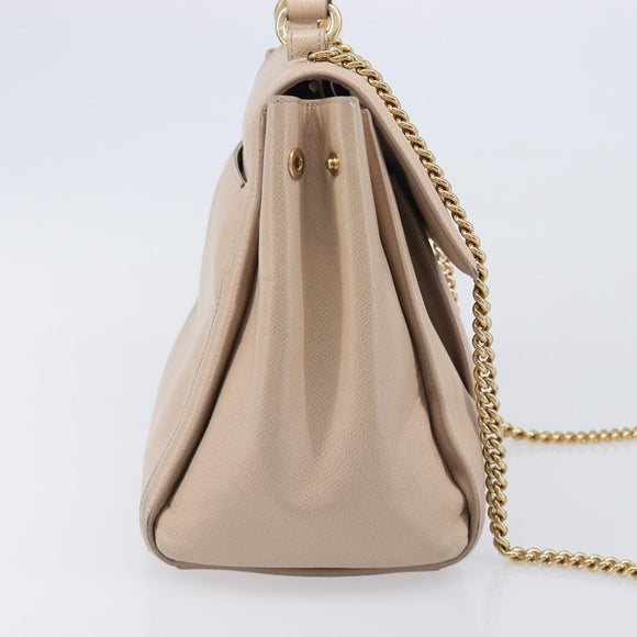 Salvatore Ferragamo Vala Handtasche Leder 2-Wege Beige Gold Auth BA4303