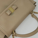 Salvatore Ferragamo Vala Hand Bag Leather 2way Beige Gold Auth BA4303-6