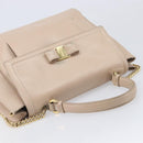 Salvatore Ferragamo Vala Handtasche Leder 2-Wege Beige Gold Auth BA4303-6