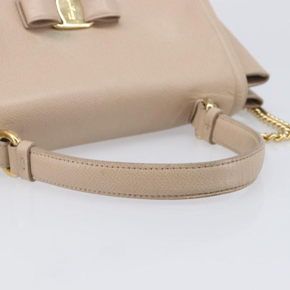 Salvatore Ferragamo Vala Handtasche Leder 2-Wege Beige Gold Auth BA4303