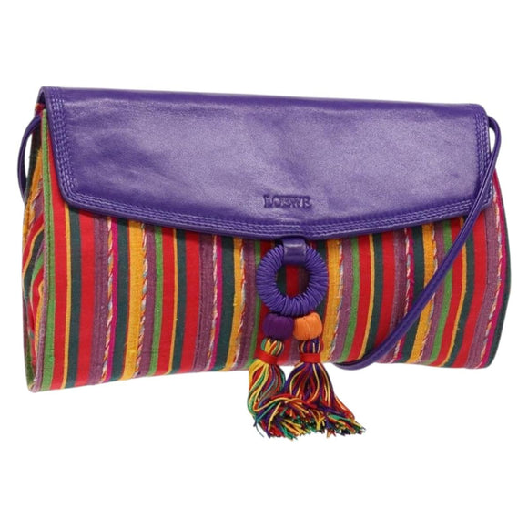 LOEWE Shoulder Bag Leather Purple Gold Auth BA4309