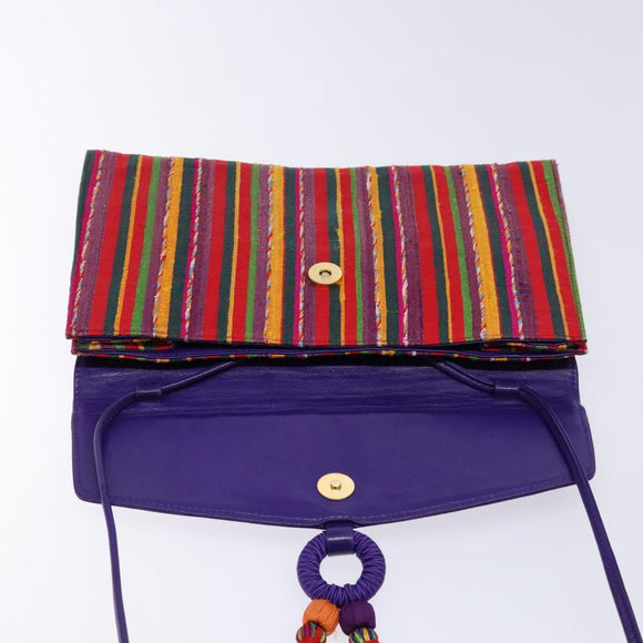 LOEWE Shoulder Bag Leather Purple Gold Auth BA4309