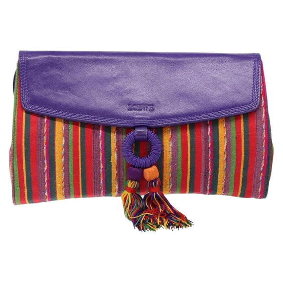 LOEWE Shoulder Bag Leather Purple Gold Auth BA4309