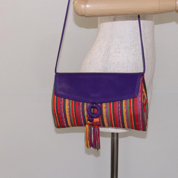 LOEWE Shoulder Bag Leather Purple Gold Auth BA4309