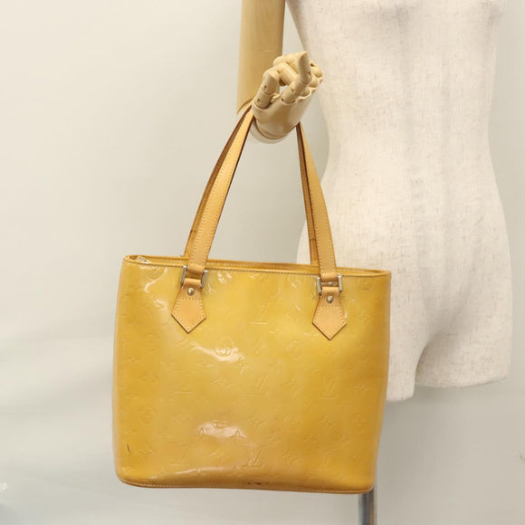 LOUIS VUITTON Monogram Vernis Houston Hand Bag Beige M91004 LV Auth BA431