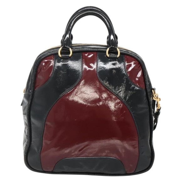Miu Miu Hand Bag Patent leather 2way Black Gold Auth BA4312