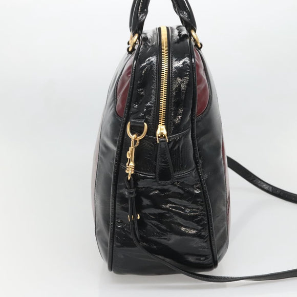 Miu Miu Hand Bag Patent leather 2way Black Gold Auth BA4312