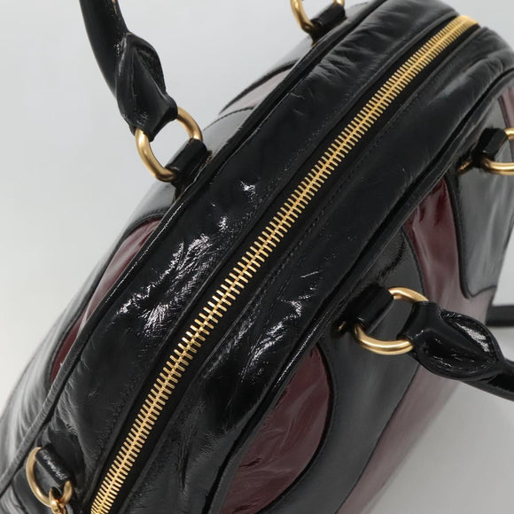 Miu Miu Hand Bag Patent leather 2way Black Gold Auth BA4312