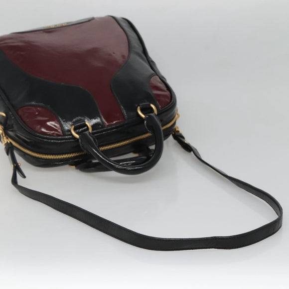 Miu Miu Hand Bag Patent leather 2way Black Gold Auth BA4312