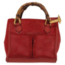 GUCCI Bamboo Hand Bag Suede 2way Red Gold 007 1793 0238 Auth BA4313-2