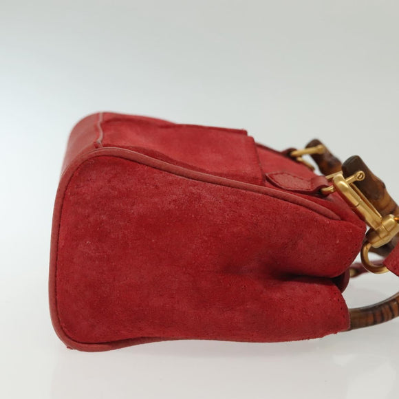 GUCCI Bamboo Hand Bag Suede 2way Red Gold 007 1793 0238 Auth BA4313