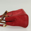 GUCCI Bamboo Hand Bag Suede 2way Red Gold 007 1793 0238 Auth BA4313-5