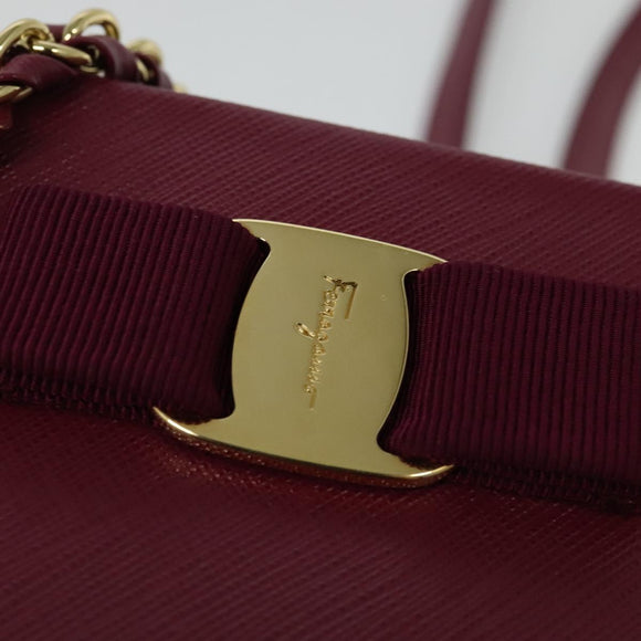 Salvatore Ferragamo Chain Vala Hand Bag Leather Pink Gold Auth BA4315