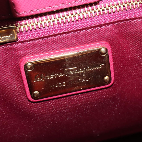 Salvatore Ferragamo Chain Vala Hand Bag Leather Pink Gold Auth BA4315