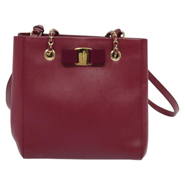 Salvatore Ferragamo Chain Vala Hand Bag Leather Pink Gold Auth BA4315 - 0