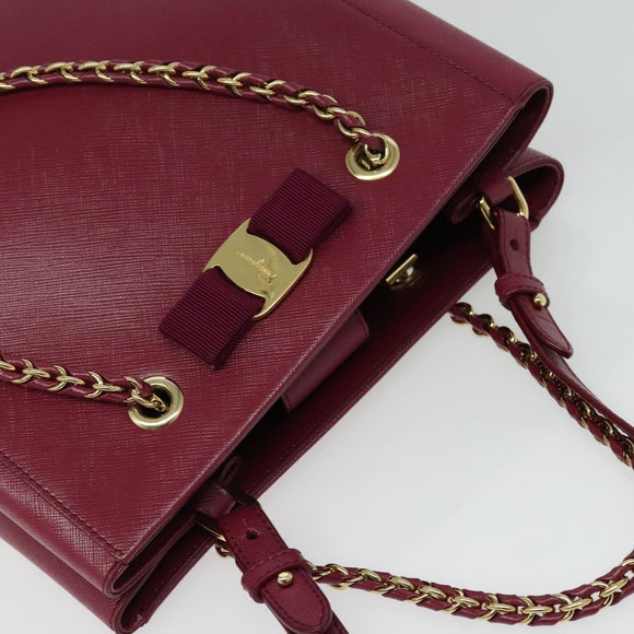 Salvatore Ferragamo Chain Vala Hand Bag Leather Pink Gold Auth BA4315