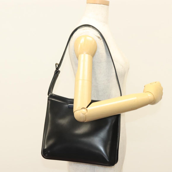 GIVENCHY Shoulder Bag Leather Black Silver Auth BA4318