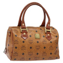 MCM Logogram Vicetos Hand Bag PVC Leather Brown Gold Auth BA4323-1