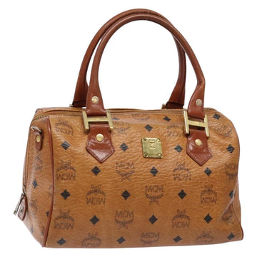 MCM Logogram Vicetos Hand Bag PVC Leather Brown Gold Auth BA4323