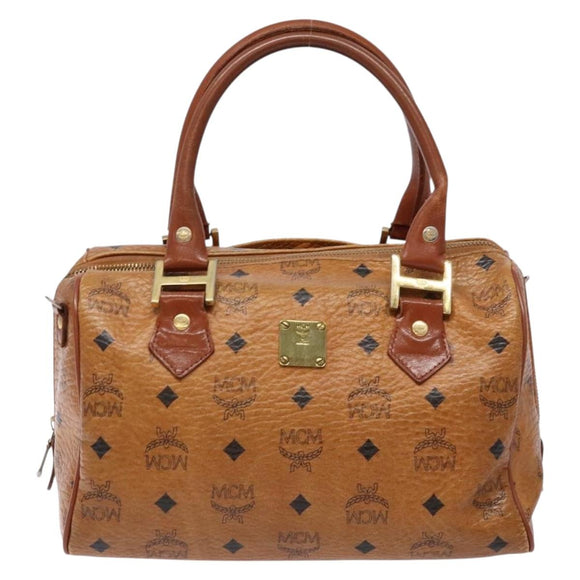 MCM Logogram Vicetos Hand Bag PVC Leather Brown Gold Auth BA4323