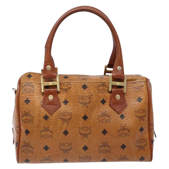 MCM Logogram Vicetos Hand Bag PVC Leather Brown Gold Auth BA4323