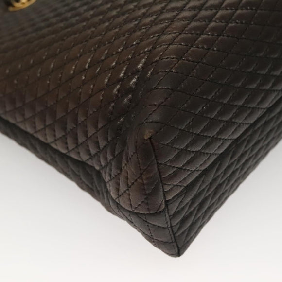 BALLY Quilted Chain Shoulder Bag Leather Dark Brown Gold Auth BA4324