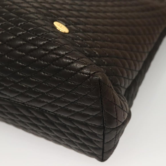 BALLY Quilted Chain Shoulder Bag Leather Dark Brown Gold Auth BA4324