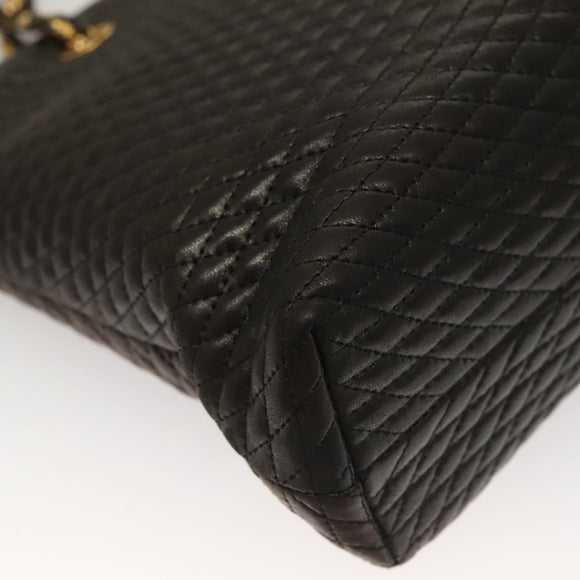 BALLY Quilted Chain Shoulder Bag Leather Dark Brown Gold Auth BA4324