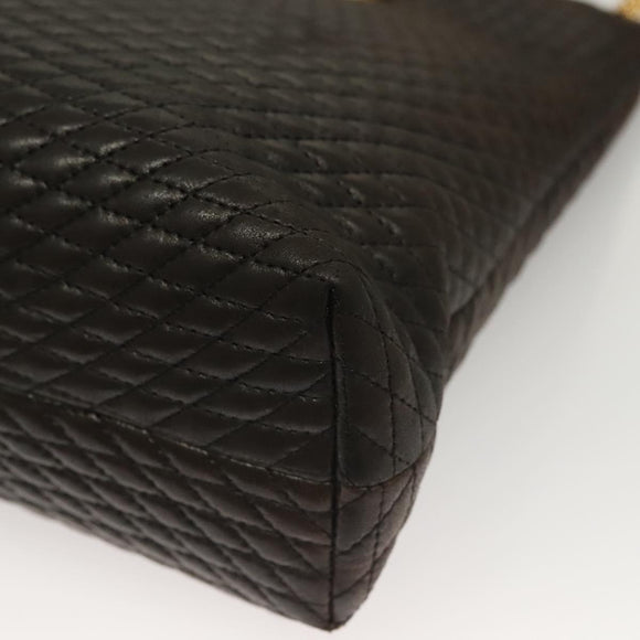 BALLY Quilted Chain Shoulder Bag Leather Dark Brown Gold Auth BA4324