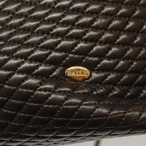 BALLY Quilted Chain Shoulder Bag Leather Dark Brown Gold Auth BA4324
