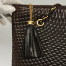 BALLY Quilted Chain Shoulder Bag Leather Dark Brown Gold Auth BA4324-10